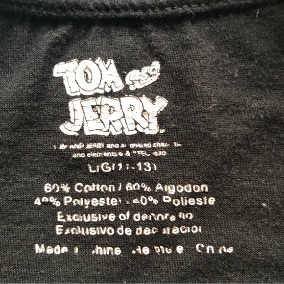 Tom And Jerry Black Graphic Cropped T-Shirt Juniors Size L (11-13) Short Sleeves - Picture 8 of 15